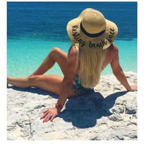 C.C Embroidered Resting Beach Face Straw Hat